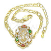 Oro Laminado Fancy Bracelet, Gold Filled Style San Judas Design, with Multicolor Cubic Zirconia and White Micro Pave, Polished, Golden Finish, 03.210.0150.1.07 (04 MM Thickness, 7 Inches Length)