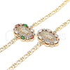 Oro Laminado Fancy Bracelet, Gold Filled Style San Judas Design, with Multicolor Cubic Zirconia and White Micro Pave, Polished, Golden Finish, 03.210.0150.1.07 (04 MM Thickness, 7 Inches Length)