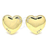Oro Laminado Stud Earring, Gold Filled Style Heart Design, with White Micro Pave, Polished, Golden Finish, 02.156.0459