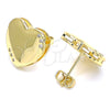 Oro Laminado Stud Earring, Gold Filled Style Heart Design, with White Micro Pave, Polished, Golden Finish, 02.156.0459