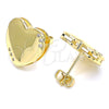 Oro Laminado Stud Earring, Gold Filled Style Heart Design, with White Micro Pave, Polished, Golden Finish, 02.156.0459