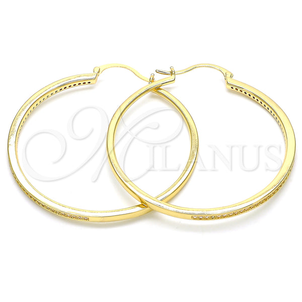 Oro Laminado Large Hoop, Gold Filled Style with White Micro Pave, Polished, Golden Finish, 02.156.0460.50