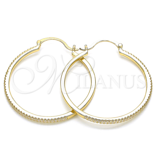 Gold Filled Hoop Earrings — Medium Hoop with White Micro Pave Polished 02. — main product view — SKU 134841 | Oro Laminado aretes de aro — Medium Hoop with blanco Micro Pave pulido 02. — SKU 134841
