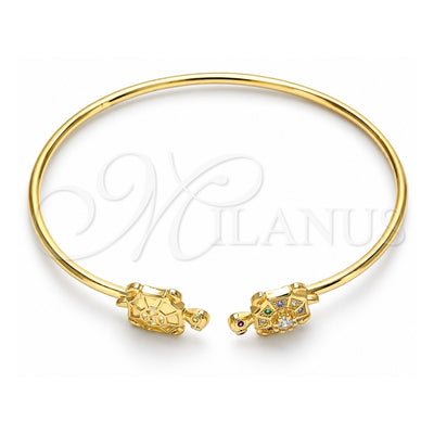 Oro Laminado Individual Bangle, Gold Filled Style Turtle Design, with Multicolor Micro Pave, Polished, Golden Finish, 07.156.0067.1 (02 MM Thickness, One size fits all)