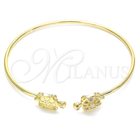 Oro Laminado Individual Bangle, Gold Filled Style Turtle Design, with Multicolor Micro Pave, Polished, Golden Finish, 07.156.0067.1 (02 MM Thickness, One size fits all)