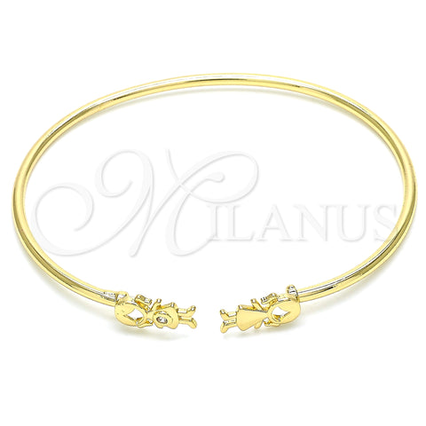 Oro Laminado Individual Bangle, Gold Filled Style Little Girl Design, with White Micro Pave, Polished, Golden Finish, 07.156.0068 (02 MM Thickness, One size fits all)