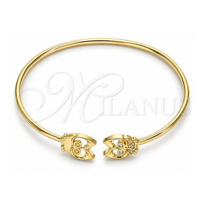 Oro Laminado Fancy Bracelet, Gold Filled Style Owl Design, with White Micro Pave, Polished, Golden Finish, 07.156.0069 (02 MM Thickness, 58 Inches Length)