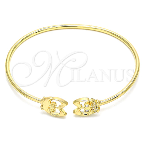 Oro Laminado Fancy Bracelet, Gold Filled Style Owl Design, with White Micro Pave, Polished, Golden Finish, 07.156.0069 (02 MM Thickness, 58 Inches Length)