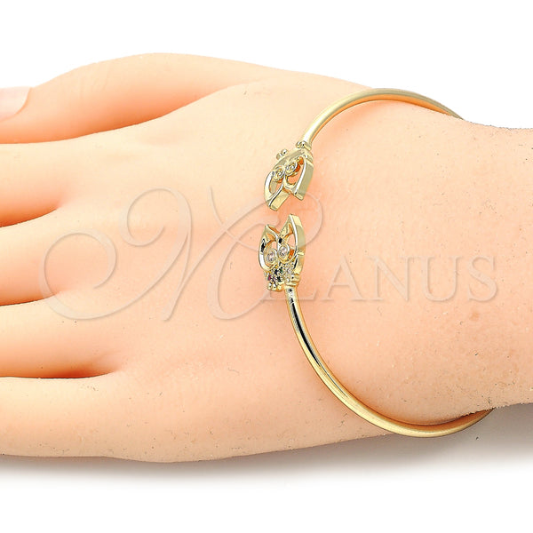 Gold Filled Jewelry — Individual Bangle Owl Design with Multicolor Micro Pave — alternate product view — SKU 134850 | Oro Laminado joyería — Individual Bangle Owl diseño with Multicolor Micro Pave — SKU 134850