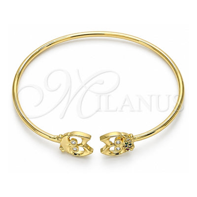 Oro Laminado Individual Bangle, Gold Filled Style Owl Design, with Multicolor Micro Pave, Polished, Golden Finish, 07.156.0069.1 (02 MM Thickness, One size fits all)