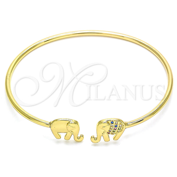 Gold Filled Jewelry — Individual Bangle Elephant Design with Multicolor Micro Pave — main product view — SKU 134852 | Oro Laminado joyería — Individual Bangle Elephant diseño with Multicolor Micro Pave — SKU 134852