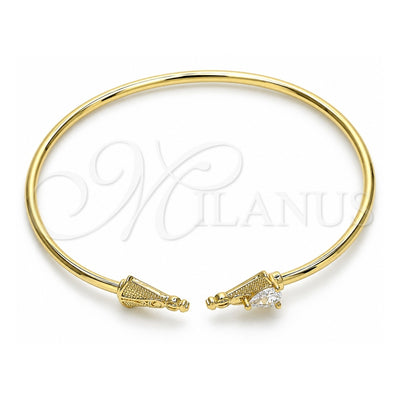 Oro Laminado Individual Bangle, Gold Filled Style Altagracia and Teardrop Design, with White Micro Pave, Polished, Golden Finish, 07.156.0072 (02 MM Thickness, One size fits all)