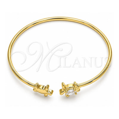Oro Laminado Individual Bangle, Gold Filled Style Turtle Design, with White Micro Pave, Polished, Golden Finish, 07.156.0074 (02 MM Thickness, One size fits all)
