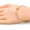 Oro Laminado Individual Bangle, Gold Filled Style Owl Design, with White Micro Pave, Polished, Golden Finish, 07.156.0075 (02 MM Thickness, One size fits all)