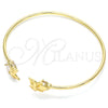 Oro Laminado Individual Bangle, Gold Filled Style Owl Design, with White Micro Pave, Polished, Golden Finish, 07.156.0075 (02 MM Thickness, One size fits all)
