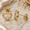 Oro Laminado Stud Earring, Gold Filled Style Heart Design, with White Micro Pave, Polished, Golden Finish, 02.342.0083
