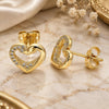 Oro Laminado Stud Earring, Gold Filled Style Heart and Swan Design, with White Micro Pave, Polished, Golden Finish, 02.342.0087