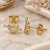 Oro Laminado Stud Earring, Gold Filled Style Heart Design, with White Micro Pave, Polished, Golden Finish, 02.342.0090