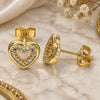 Oro Laminado Stud Earring, Gold Filled Style Heart Design, with White Micro Pave, Polished, Golden Finish, 02.342.0094