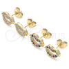 Oro Laminado Stud Earring, Gold Filled Style Lips Design, with White Micro Pave, Polished, Golden Finish, 02.210.0400