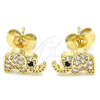 Oro Laminado Stud Earring, Gold Filled Style Elephant Design, with White Micro Pave, Polished, Golden Finish, 02.210.0402