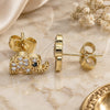 Oro Laminado Stud Earring, Gold Filled Style Elephant Design, with White Micro Pave, Polished, Golden Finish, 02.210.0402