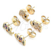 Oro Laminado Stud Earring, Gold Filled Style Elephant Design, with White Micro Pave, Polished, Golden Finish, 02.210.0402