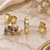 Oro Laminado Stud Earring, Gold Filled Style Elephant Design, with Multicolor Micro Pave, Polished, Golden Finish, 02.210.0402.1