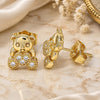 Oro Laminado Stud Earring, Gold Filled Style Teddy Bear Design, with White Micro Pave, Polished, Golden Finish, 02.210.0403