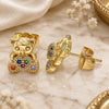 Oro Laminado Stud Earring, Gold Filled Style Teddy Bear Design, with Multicolor Micro Pave, Polished, Golden Finish, 02.210.0403.1