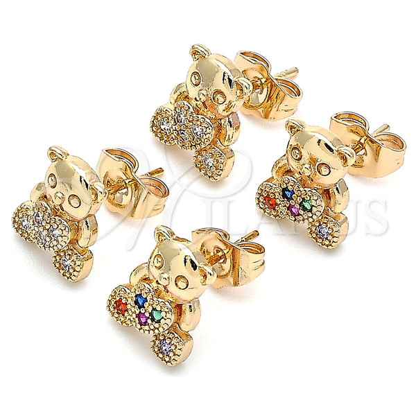 Gold Filled Ring — Stud Earring Teddy Bear Design with Multicolor Micro — alternate product view — SKU 134882 | Oro Laminado anillo — Stud Earring Teddy Bear diseño with Multicolor Micro — SKU 134882