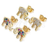 Oro Laminado Stud Earring, Gold Filled Style Elephant Design, with White Micro Pave, Polished, Golden Finish, 02.210.0405