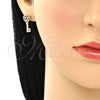 Oro Laminado Stud Earring, Gold Filled Style key and Heart Design, with Multicolor Micro Pave, Polished, Golden Finish, 02.210.0407.1