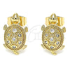 Oro Laminado Stud Earring, Gold Filled Style Turtle Design, with White Micro Pave, Polished, Golden Finish, 02.210.0408