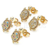 Oro Laminado Stud Earring, Gold Filled Style Turtle Design, with White Micro Pave, Polished, Golden Finish, 02.210.0408