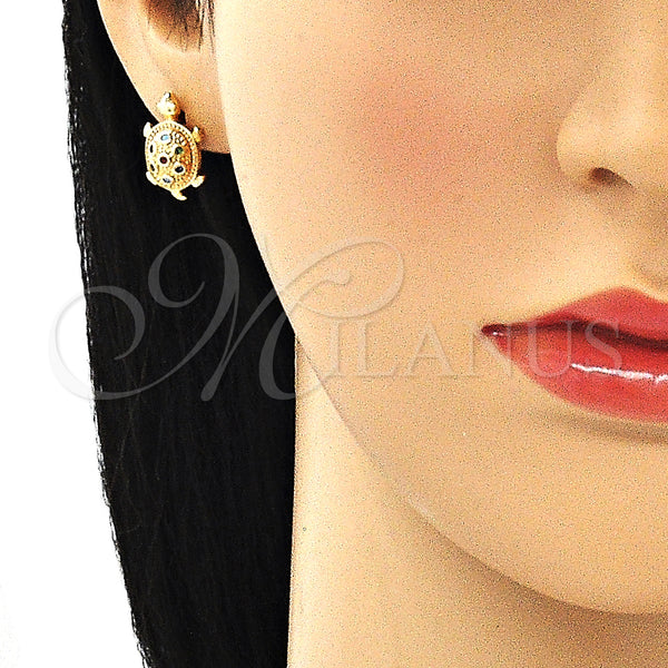 Gold Filled Ring — Stud Earring Turtle Design with Multicolor Micro Pave — alternate product view — SKU 134893 | Oro Laminado anillo — Stud Earring Turtle diseño with Multicolor Micro Pave — SKU 134893