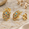 Oro Laminado Stud Earring, Gold Filled Style Turtle Design, with Multicolor Micro Pave, Polished, Golden Finish, 02.210.0408.1