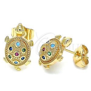 Gold Filled Ring — Stud Earring Turtle Design with Multicolor Micro Pave — main product view — SKU 134893 | Oro Laminado anillo — Stud Earring Turtle diseño with Multicolor Micro Pave — SKU 134893