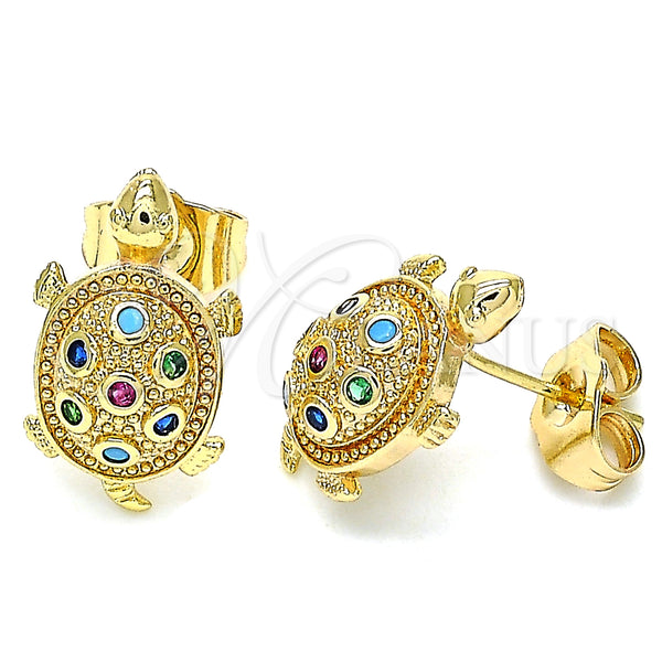 Gold Filled Ring — Stud Earring Turtle Design with Multicolor Micro Pave — main product view — SKU 134893 | Oro Laminado anillo — Stud Earring Turtle diseño with Multicolor Micro Pave — SKU 134893