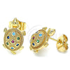 Oro Laminado Stud Earring, Gold Filled Style Turtle Design, with Multicolor Micro Pave, Polished, Golden Finish, 02.210.0408.1