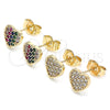 Oro Laminado Stud Earring, Gold Filled Style Heart Design, with White Micro Pave, Polished, Golden Finish, 02.210.0409