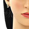 Oro Laminado Stud Earring, Gold Filled Style Anchor Design, with White Micro Pave, Polished, Golden Finish, 02.210.0410