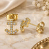Oro Laminado Stud Earring, Gold Filled Style Anchor Design, with White Micro Pave, Polished, Golden Finish, 02.210.0410