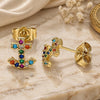 Oro Laminado Stud Earring, Gold Filled Style Anchor Design, with Multicolor Micro Pave, Polished, Golden Finish, 02.210.0410.1