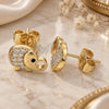Oro Laminado Stud Earring, Gold Filled Style Elephant Design, with White and Black Micro Pave, Polished, Golden Finish, 02.210.0411