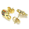 Oro Laminado Stud Earring, Gold Filled Style Elephant Design, with Multicolor Micro Pave, Polished, Golden Finish, 02.210.0411.1