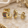 Oro Laminado Stud Earring, Gold Filled Style Elephant Design, with Multicolor Micro Pave, Polished, Golden Finish, 02.210.0411.1