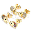 Oro Laminado Stud Earring, Gold Filled Style Elephant Design, with Multicolor Micro Pave, Polished, Golden Finish, 02.210.0411.1