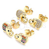 Oro Laminado Stud Earring, Gold Filled Style Elephant Design, with Multicolor Micro Pave, Polished, Golden Finish, 02.210.0411.1
