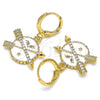 Oro Laminado Dangle Earring, Gold Filled Style Star Design, with White Micro Pave, Polished, Golden Finish, 02.377.0024